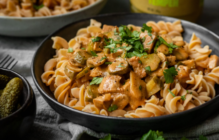 Fitness Recipe: Tempeh Stroganoff with Protein Pasta