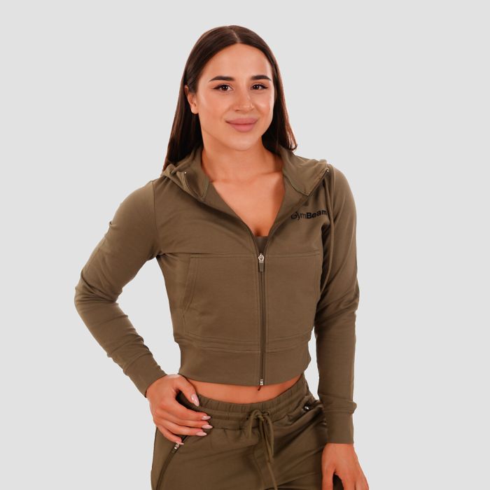 Women‘s TRN Zip-Up Hoodie Olive - GymBeam