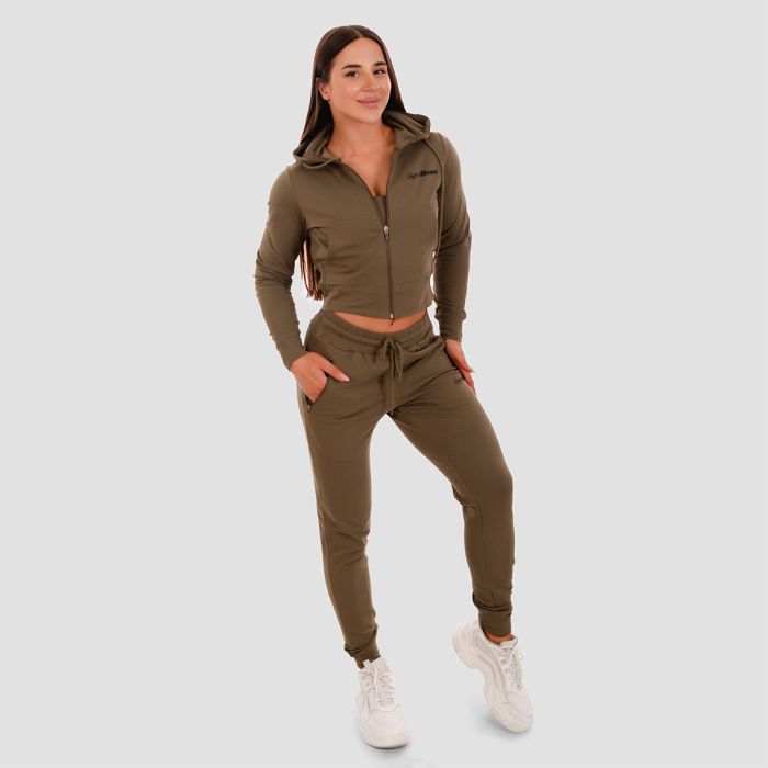 Women‘s TRN Zip-Up Hoodie Olive - GymBeam